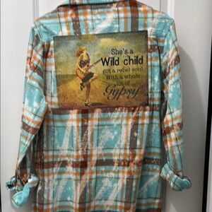 Angry Minnow Wild Child Plaid Button Down Shirt with Graphic Patch